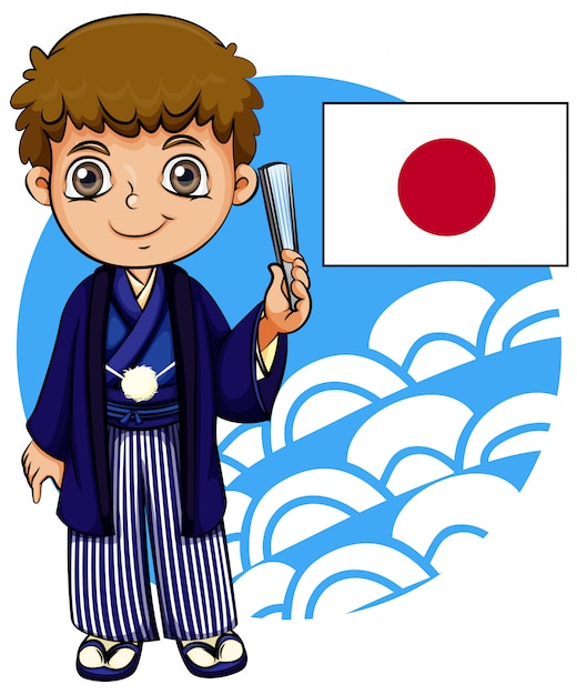 Japanischer junge mit flagge