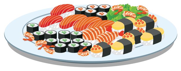 Japanisches Essen mit Sushi in einem Teller