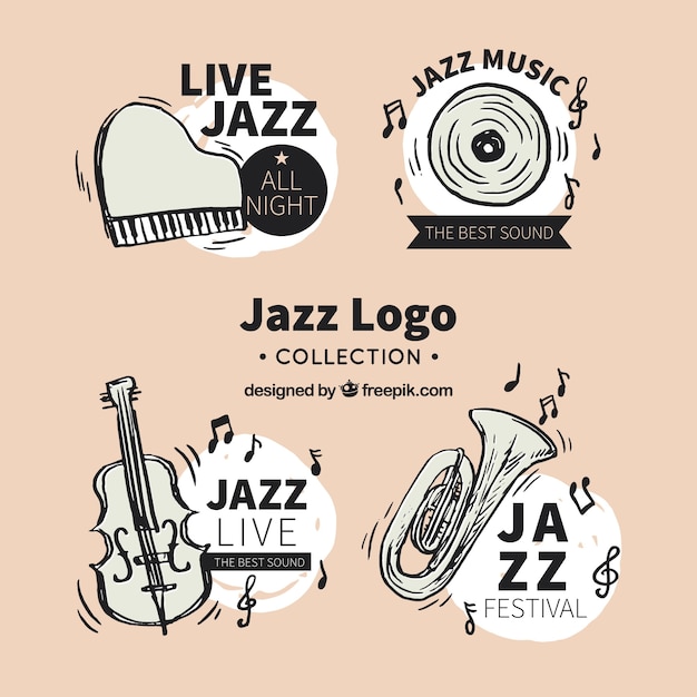 Kostenloser Vektor jazz-logo-sammlung mit vintage-stil