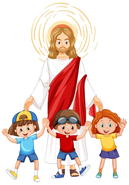 Kostenloser Vektor jesus und kinder auf weißem hintergrund