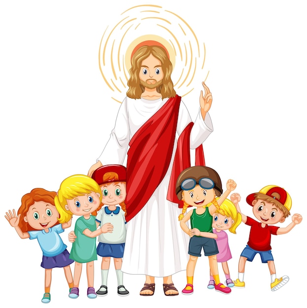 Kostenloser Vektor jesus und kinder auf weißem hintergrund