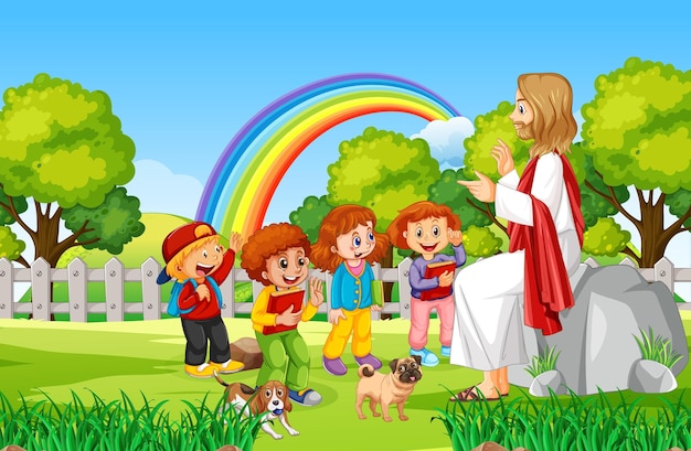 Jesus und Kinder im Park