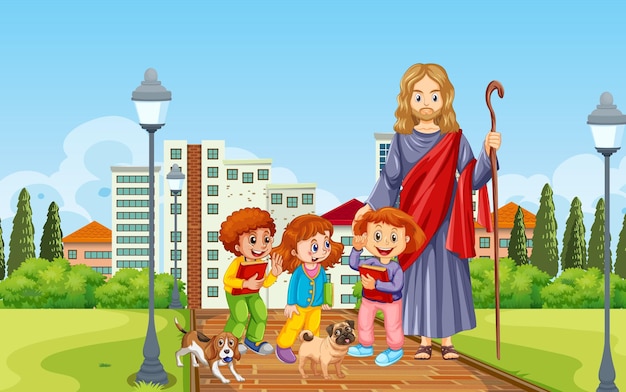 Jesus und kinder im park