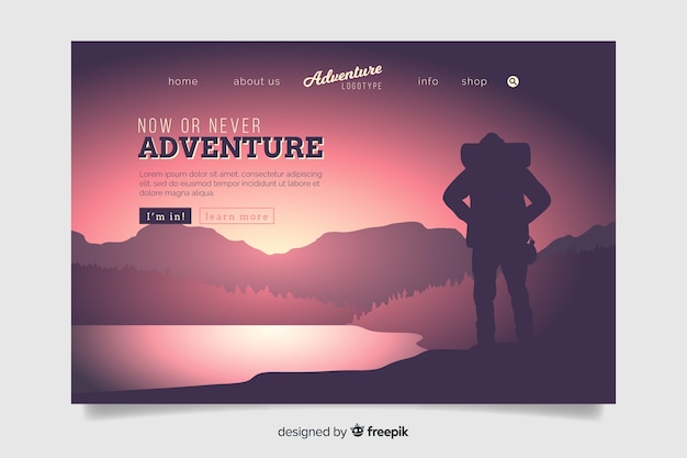 Kostenloser Vektor jetzt oder nie adventure landing page