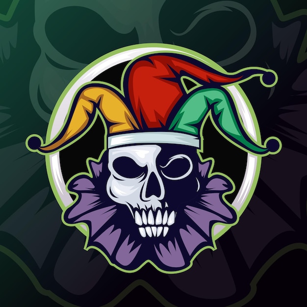 Joker Head oder Clown Mascot esports Maskottchen Logo.