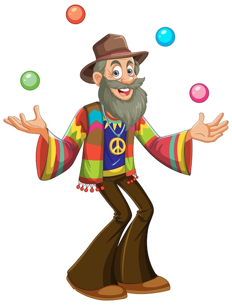 Kostenloser Vektor jonglierende hippie in farbenfroher kleidung