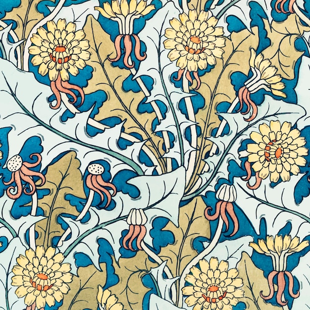 Jugendstil Löwenzahn Blumenmuster Hintergrund Vektor