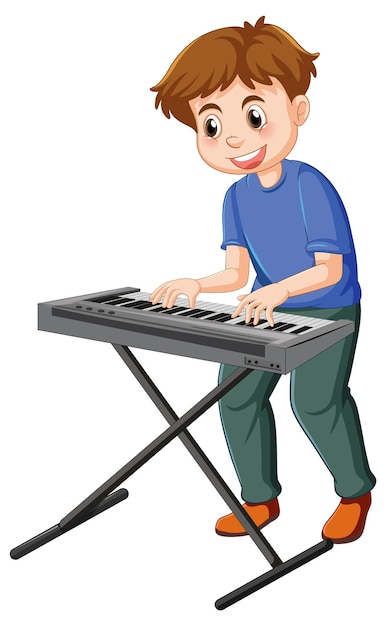 Kostenloser Vektor junge, der klaviervektor der elektrischen tastatur spielt