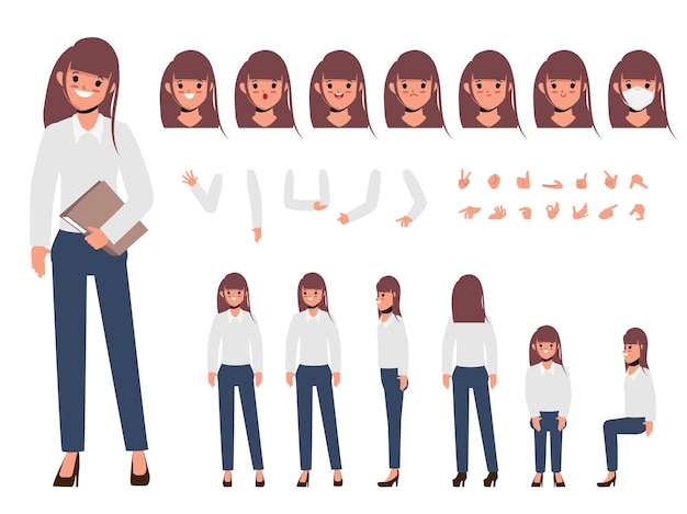 Junge geschäftsfrau charakter für animierte kreation menschen mit emotionen gesicht animation mund
