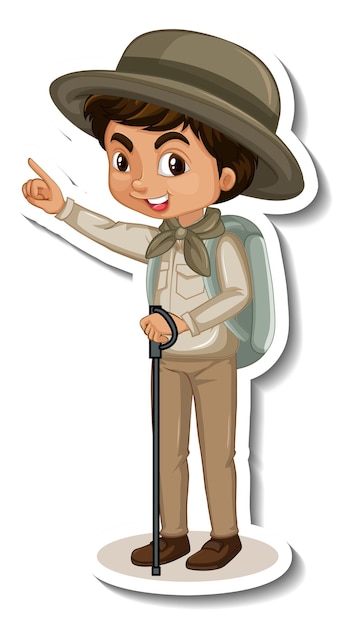 Junge im Safari-Outfit-Cartoon-Charakter-Aufkleber