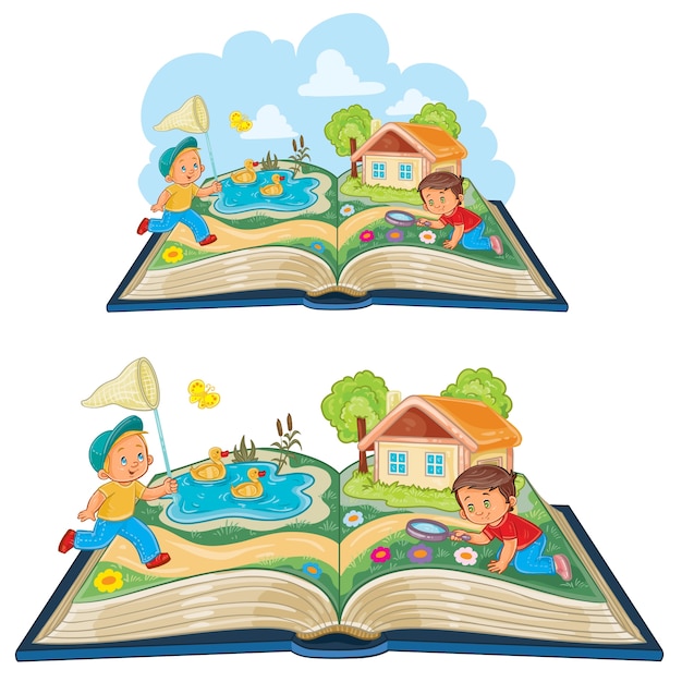 Junge kinder studieren die natur als offenes buch