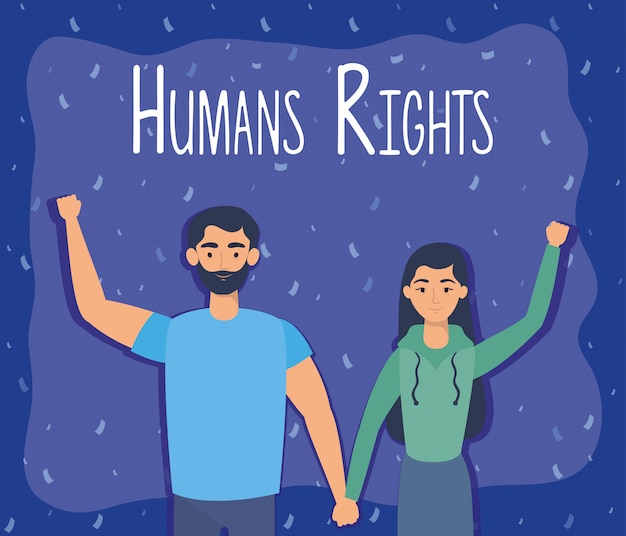 Junge liebhaberpaare mit menschenrechtsaufklebervektor-illustrationsdesign