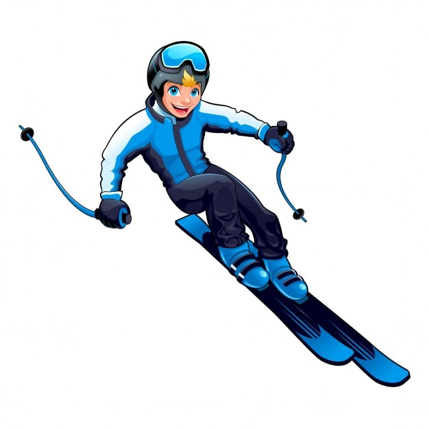 Kostenloser Vektor junge skifahrer vector cartoon charakter isoliert