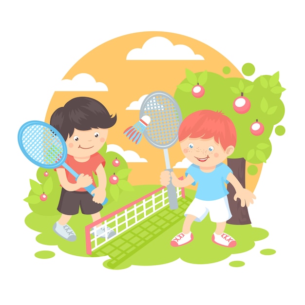 Jungen, die badminton spielen