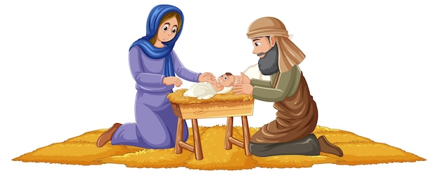 Jungfrau maria gebiert jesus christus und joseph-cartoon-figur