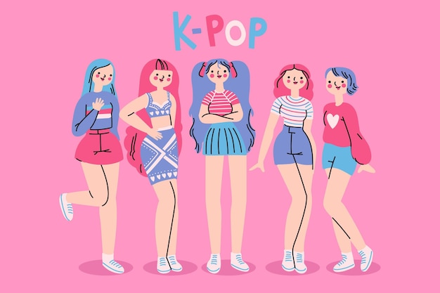 Kostenloser Vektor k-pop-mädchengruppenkonzept