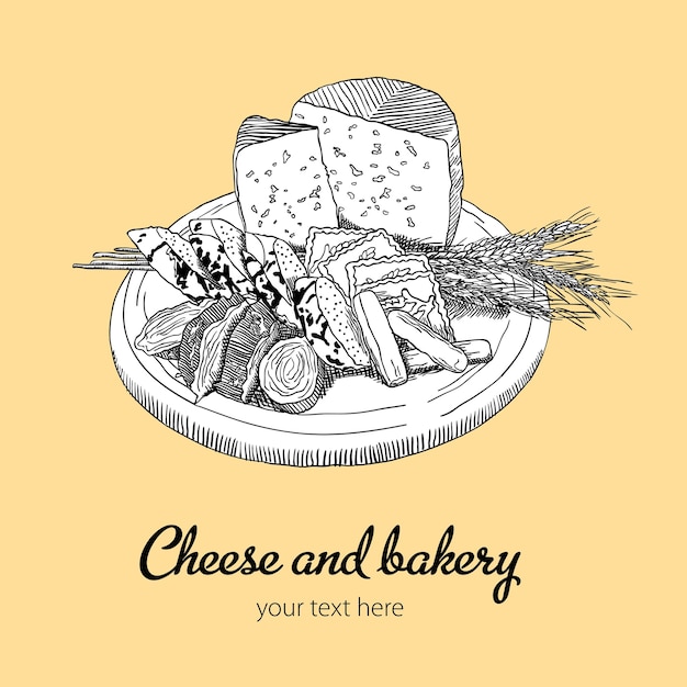 Kostenloser Vektor käse und bäckerei illustration