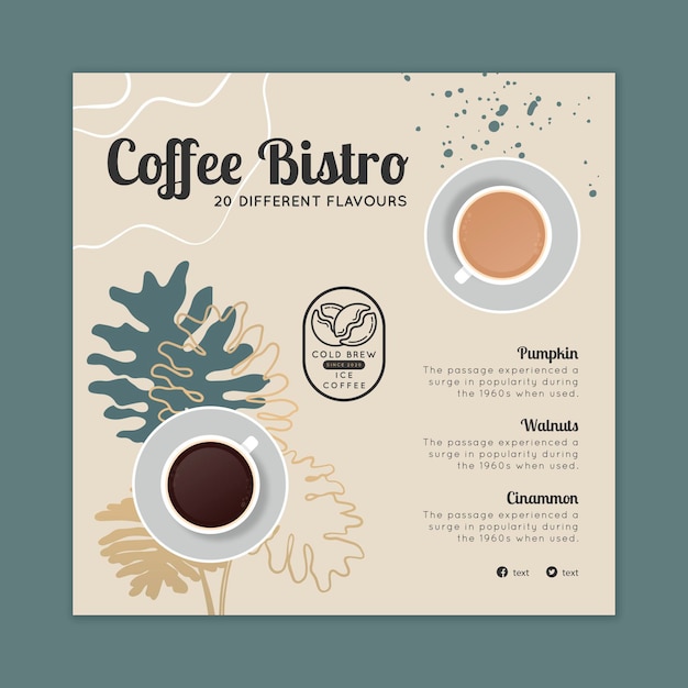 Kostenloser Vektor kaffee bistro quadrat flyer