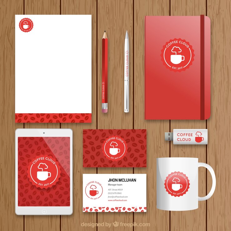 Kostenlose Vektor kaffee briefpapier-set