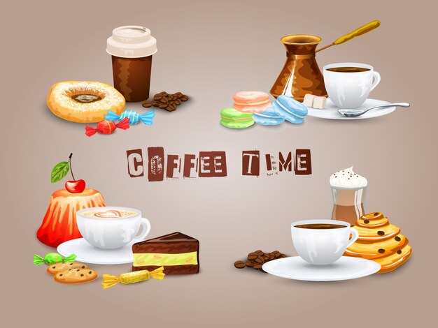 Kaffee dekorative Icons Set