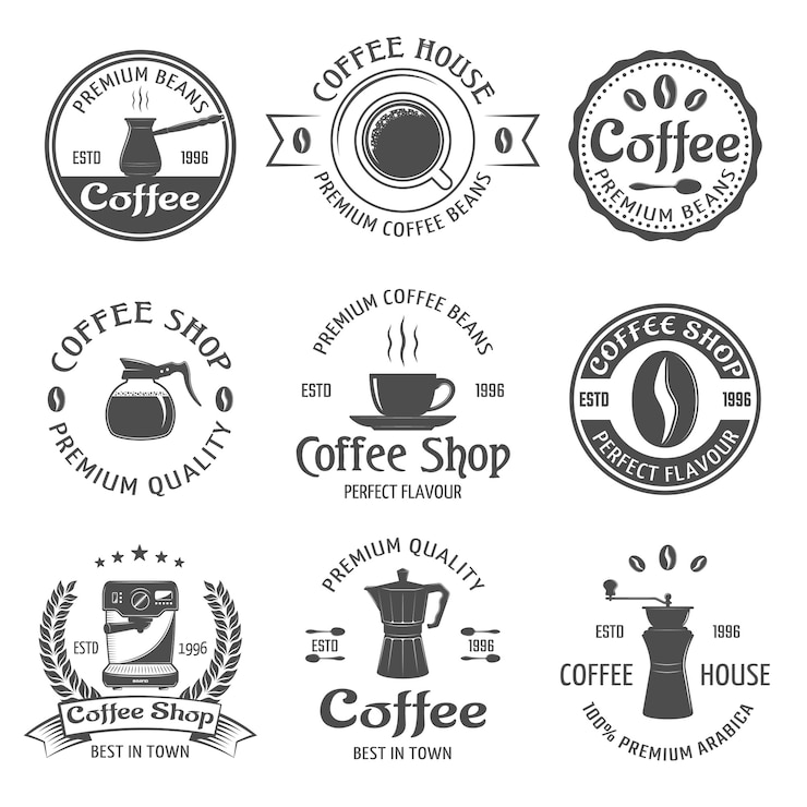 Kostenlose Vektor kaffee emblem set