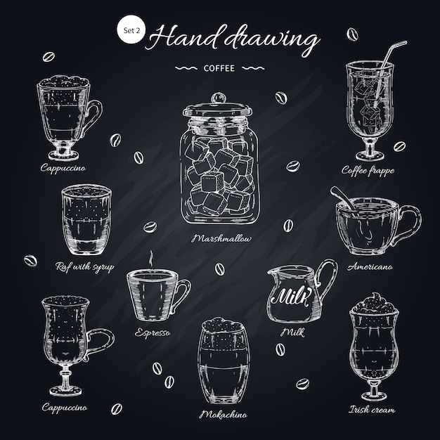 Kaffee hand gezeichnete elemente set