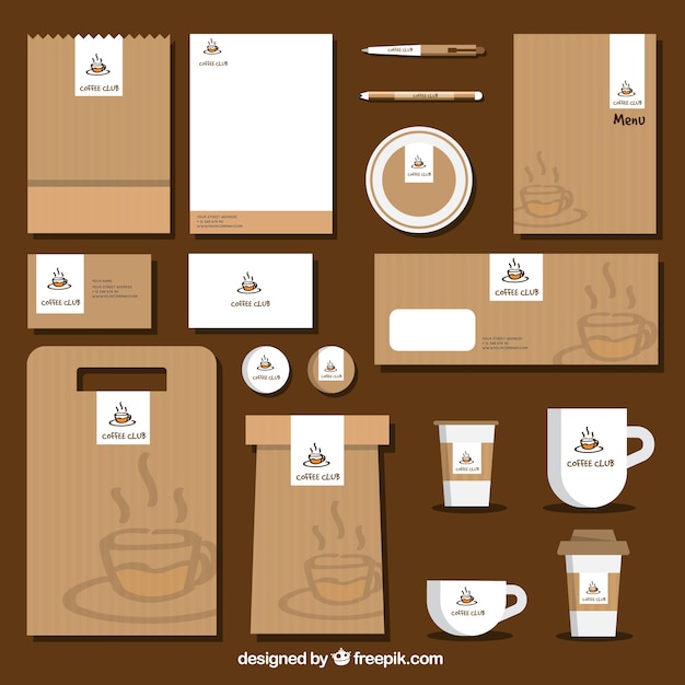 Kostenloser Vektor kaffee-marke briefpapier-sets