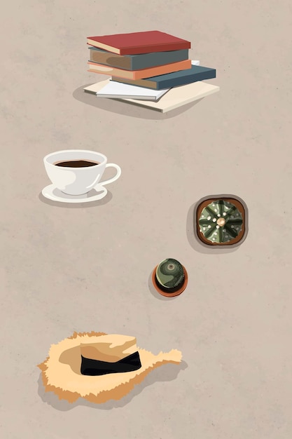 Kaffee und bücher sommer-design-element-vektor-set