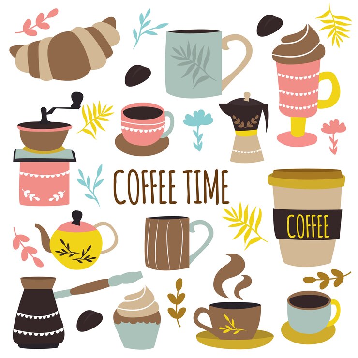 Kostenlose Vektor kaffee zeit hand gezeichnetes design