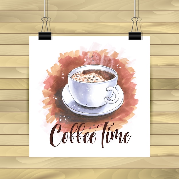 Kaffee zeit illustration auf holzuntergrund