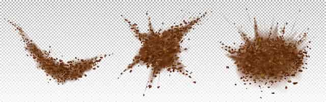 Kostenloser Vektor kaffeebohnenexplosion, gemahlenes arabica-pulver mit partikeln.