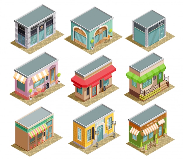 Kostenloser Vektor kaffeehaus isometric set