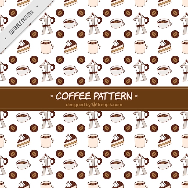 Kaffeemaschine muster und von hand gezeichnet süßigkeiten