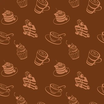 Kaffeemütze und kekse brownie cheesecake nahtloses muster für stofftapetenbekleidung