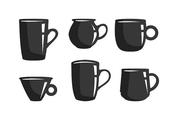 Kostenloser Vektor kaffeetassen-silhouettenset im flachen design