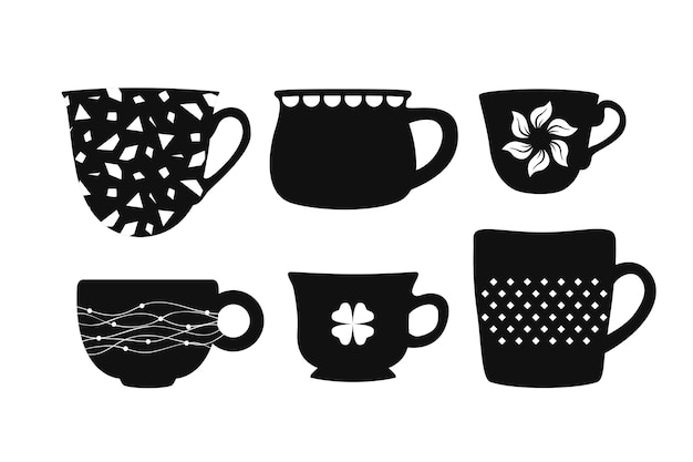 Kostenloser Vektor kaffeetassen-silhouettenset im flachen design