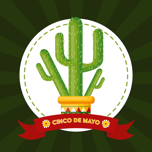 Kaktusaufkleber, illustration cinco des mayo, mexiko