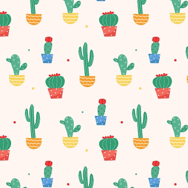 Kaktusmuster mit bunten vasen