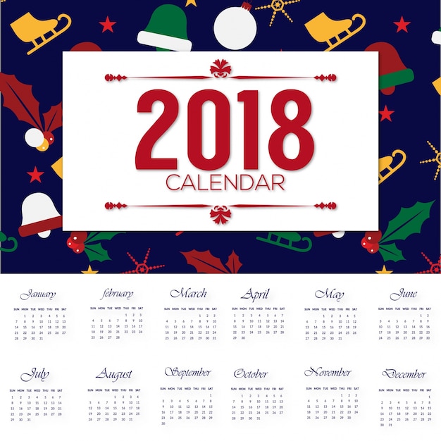 Kostenloser Vektor kalender 2018 desgin mit chrismas muster