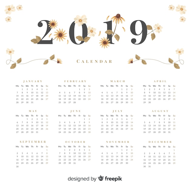 Kostenloser Vektor kalender 2019