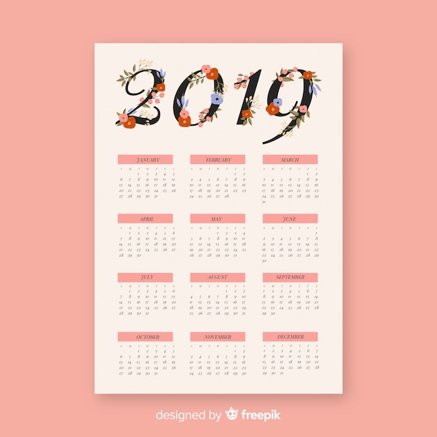 Kostenloser Vektor kalender 2019