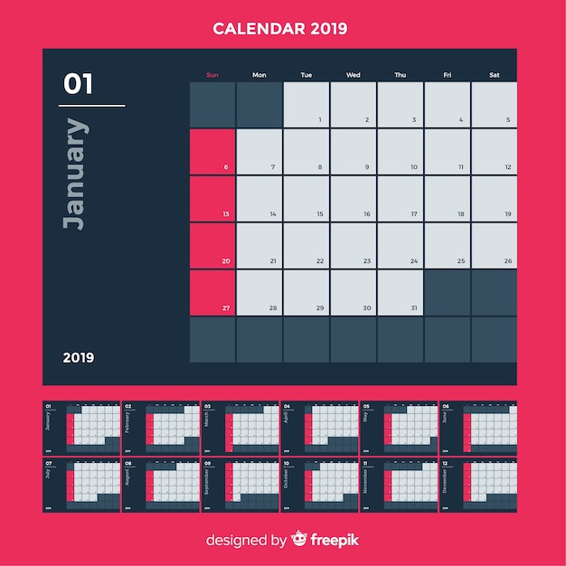 Kostenloser Vektor kalender 2019