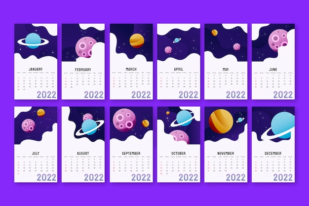 Kostenloser Vektor kalendervorlage mit farbverlauf 2022