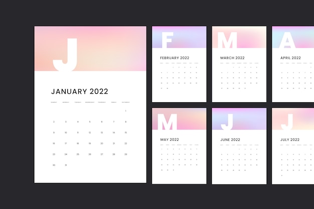 Kalendervorlage mit farbverlauf 2022
