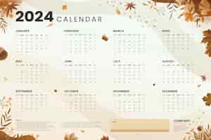 Kostenloser Vektor kalendervorlage mit farbverlauf 2024 und vegetation
