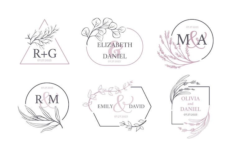 Kostenlose Vektor kalligraphische hochzeit monogramm logo sammlung