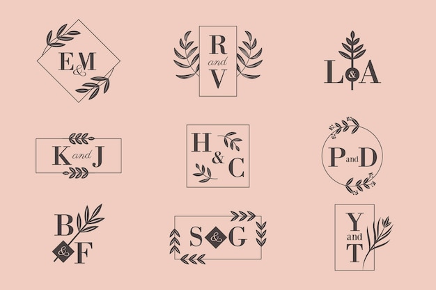 Kalligraphische Hochzeitsmonogrammlogos