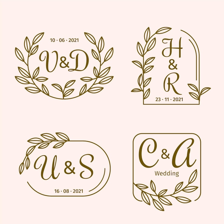 Kostenlose Vektor kalligraphische hochzeitsmonogrammlogos