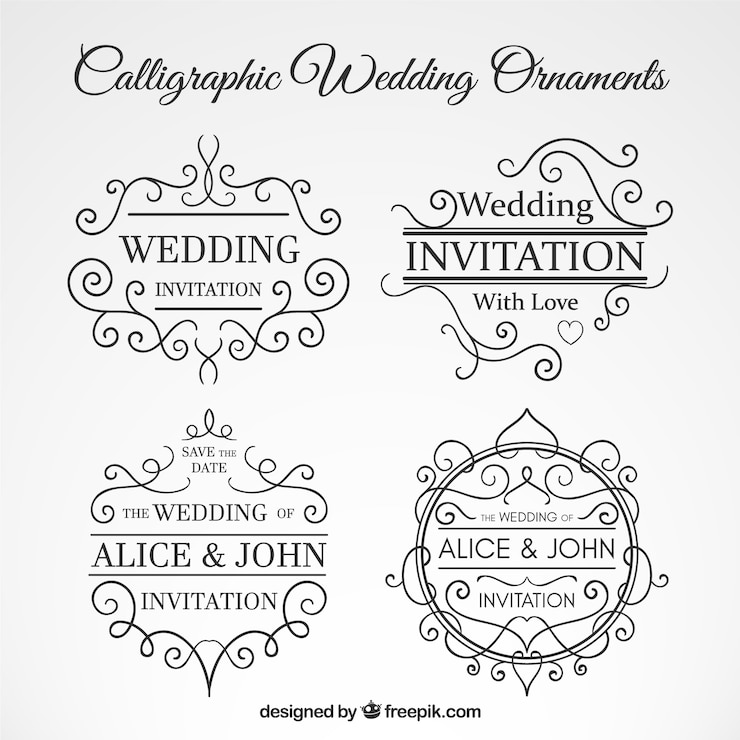 Kostenlose Vektor kalligraphische weddin verziert ansammlung