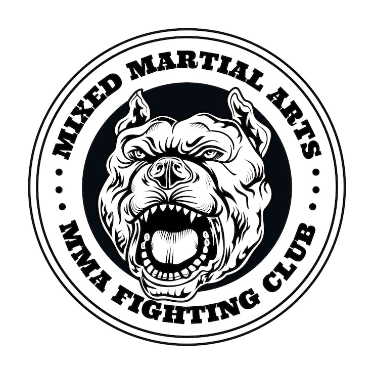 Kostenlose Vektor kampfklublogo mit wütendem hund. kickbox- und kampfclub-logo mit wütendem hund. isolierte vektorillustration